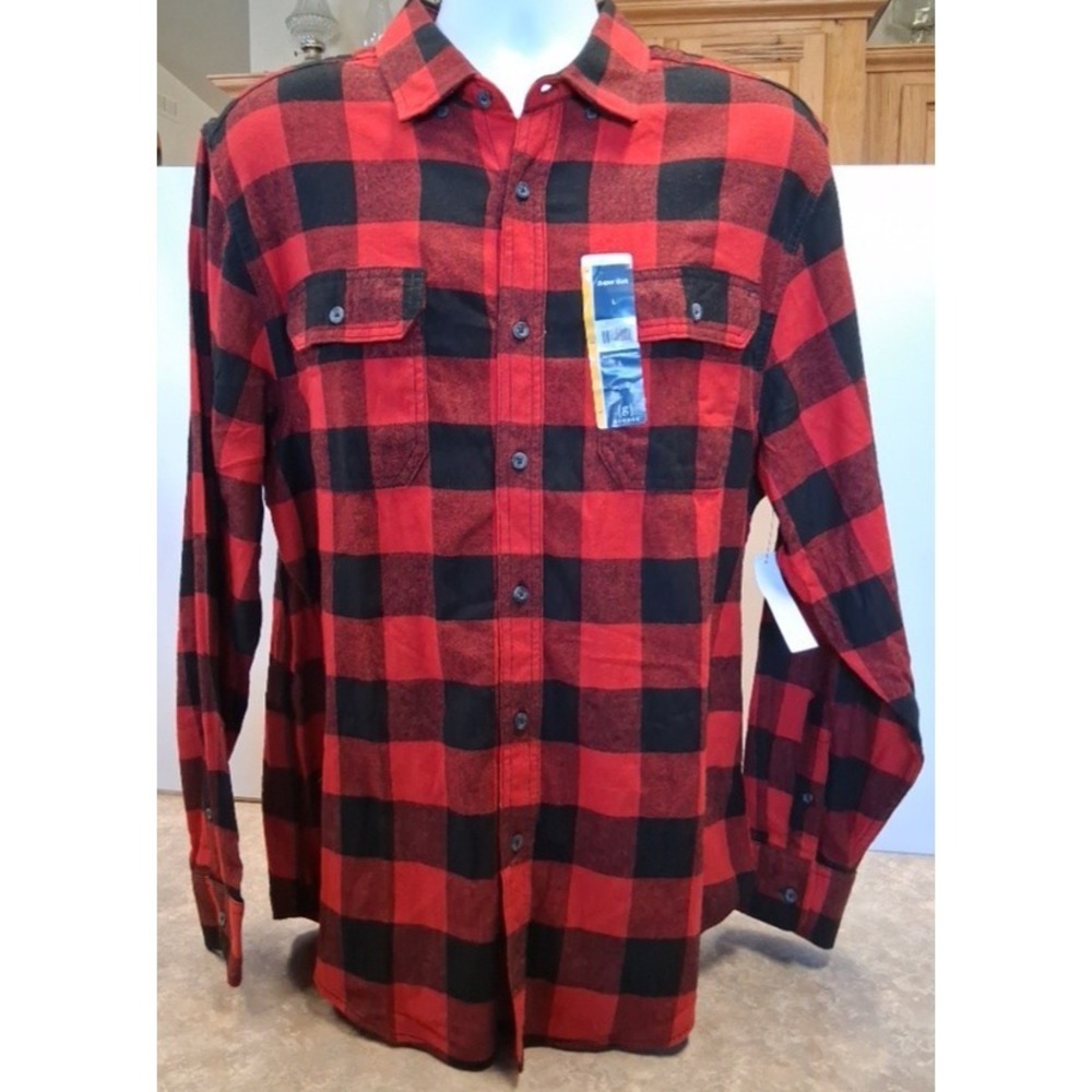 Men's Large Shirt Buffalo Plaid George Red Black Flannel Button Up NWT